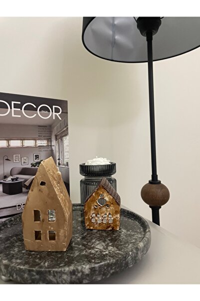 YALAZHOMEDESING 2'li Set Kahverengi Noel Evleri Yılbaşı Süsleri Dekor Tealigh...