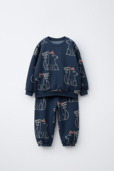 Magu Boy's Cotton Navy Blue Kurt Printed Tracksuit Set – Relaxed Fit