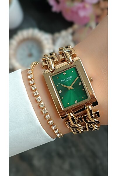 Tom Jones Orjinal 2 Yıl Garantili Zincir Kordon Kadın Kol Saati+Bileklik Hediyeli