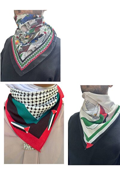 ALDAIYR 3 Palestine Themed Scarf 50X50 Unisex Suitable for Daily Use Pashmina Shawl Keffiyeh Palestine