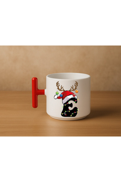 Er-Se Tasarım Special Red T-Shaped Handle E Letter Mug for New Year's Eve, Special Red Mug for New Year's Eve, Gift Mug for Friends