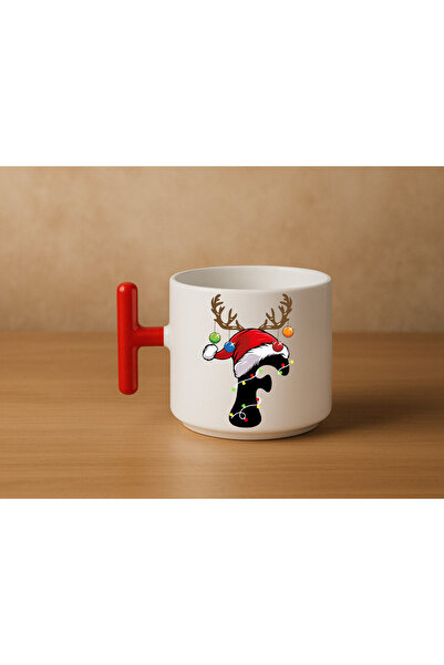 Er-Se Tasarım Special Red T-Handle F-Shaped Letter Mug for New Year's Eve, Special Red Mug for New Year's Eve, Gift Mug for Friends