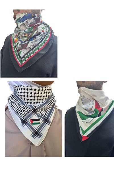 ALDAIYR 3 Palestine Themed Scarf 50X50 Unisex Suitable for Daily Use Pashmina Shawl Keffiyeh Palestine