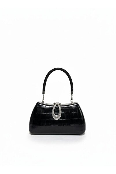 LLK Elegant leather evening bag with a side closure, zircon stones, and a phone compartment.