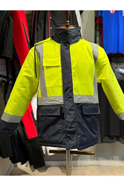 SaglamKıyafetler Oxford sarı lacivert reflektörlü içi kapitoneli kaban