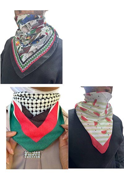 ALDAIYR 3 Palestine Themed Scarf 50X50 Unisex Suitable for Daily Use Pashmina Shawl Keffiyeh Palestine
