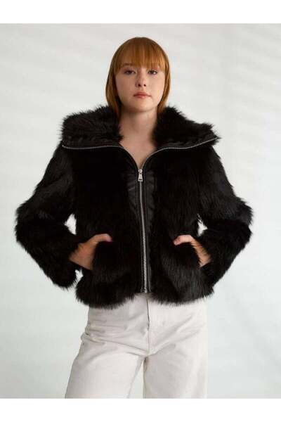 Robin 99459 Faux Fur Coat Black