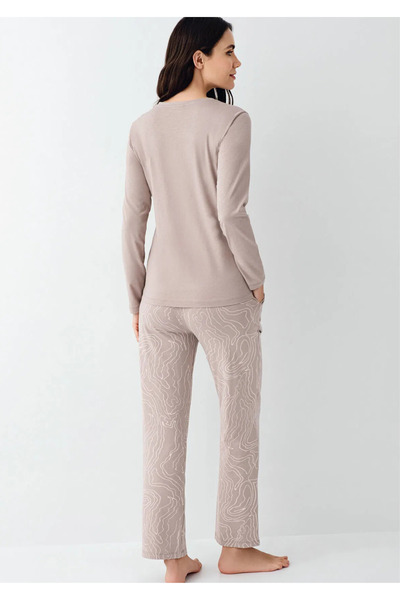 Pierre Cardin Women's Clothing Mink Soft Textured Long Sleeve Modal & Cotton Pajama Set