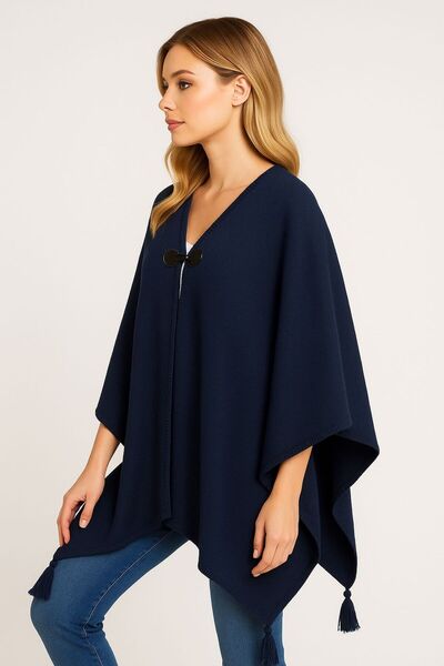 sf collection Solid Color Buckle Knitted Knitwear Poncho