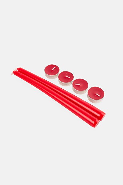 Muy Mucho Pack Of 2 Candles And 2 Tealight candle, Red