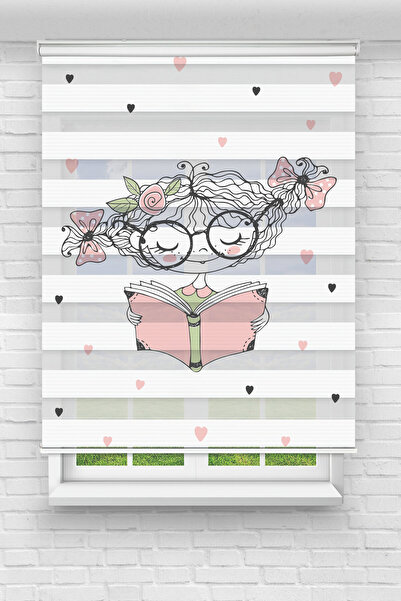 Perdecizade (ENXBOY)KİTAP OKUYAN KIZ DİJİTAL BASKILI ZEBRA PERDE-COCUK ODASI-...