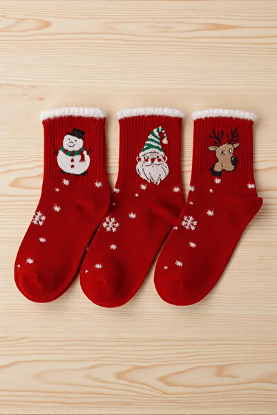 tibo 3 Pairs of Toe Socks Stitch-Free New Year Patterned Women's Short Socks