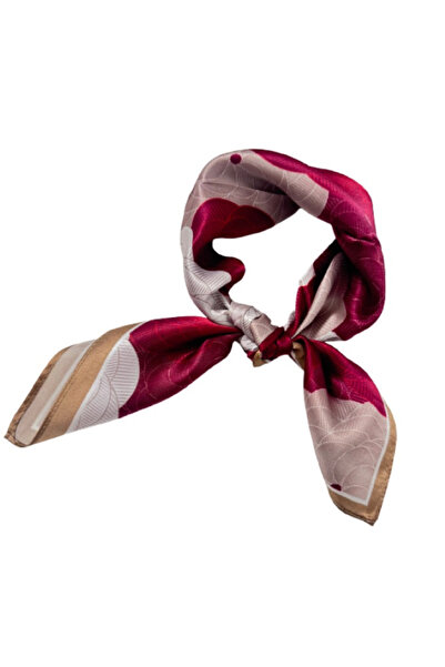 OMG Natural silk scarf, red and white floral print, 53x53 cm