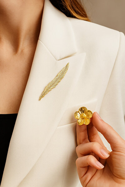 MRK Kadın 2'li Çiçek ve Yaprak Broş