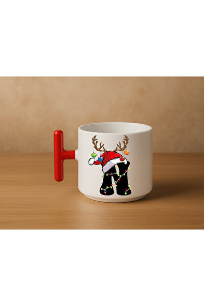 Er-Se Tasarım Special Red T-Shaped Handle N Letter Mug for New Year's Eve, Special Red Mug for New Year's Eve, Gift Mug for Friends
