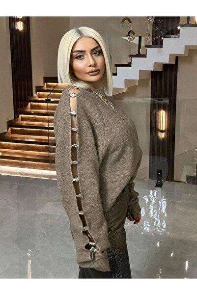 Dilvin 10810 Crew Neck Accessory Knitwear Mink