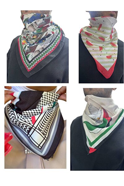 ALDAIYR 4 Pcs Palestine Themed Scarf 50X50 Unisex Suitable for Daily Use Pashmina Shawl Keffiyeh Palestine Flag