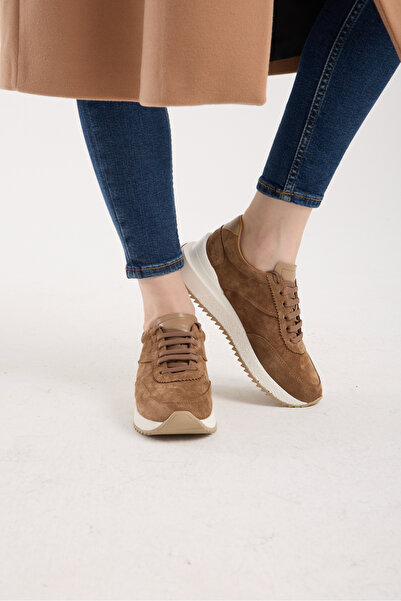 Jande Kadın Taba Süet Kalın Taban Spor Ayakkabı – Günlük Comfort Sneaker