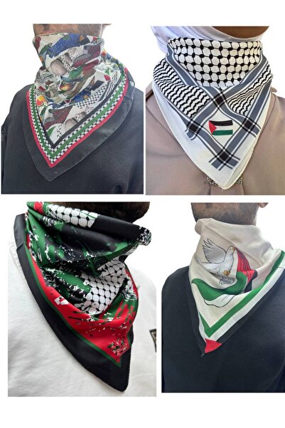 ALDAIYR 4 Pcs Palestine Themed Scarf 50X50 Unisex Suitable for Daily Use Pashmina Shawl Keffiyeh Palestine Flag