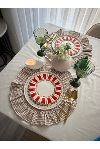 ToffyStore Round Mink Gingham Linen American Tablecloth (38X38Cm)