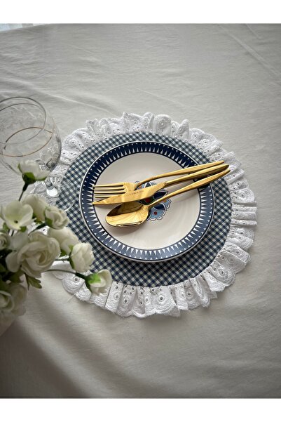 ToffyStore Round Blue American Tablecloth with Polka Dot and Festoon Detail (...