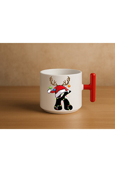 Er-Se Tasarım Special Red T-Handle K-Shaped Cup for New Year's Eve, Special Red Cup for New Year's Eve, Gift Cup for Friends