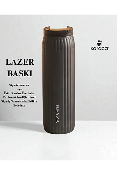 Karaca Kişiselleştirilebilir Rimo Sızdırmaz Çelik Termos 600 ml Siyah Özel İsimli