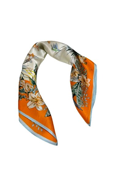 OMG Natural silk scarf, 53x53cm, lilies and birds pattern