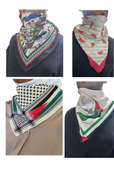 ALDAIYR 4 Pcs Palestine Themed Scarf 50X50 Unisex Suitable for Daily Use Pashmina Shawl Keffiyeh Palestine Flag