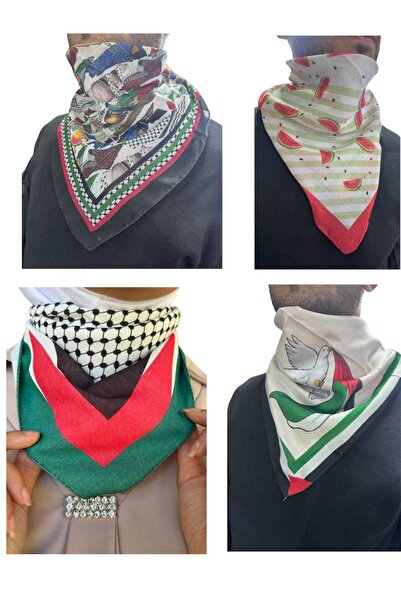 ALDAIYR 4 Pcs Palestine Themed Scarf 50X50 Unisex Suitable for Daily Use Pashmina Shawl Keffiyeh Palestine Flag