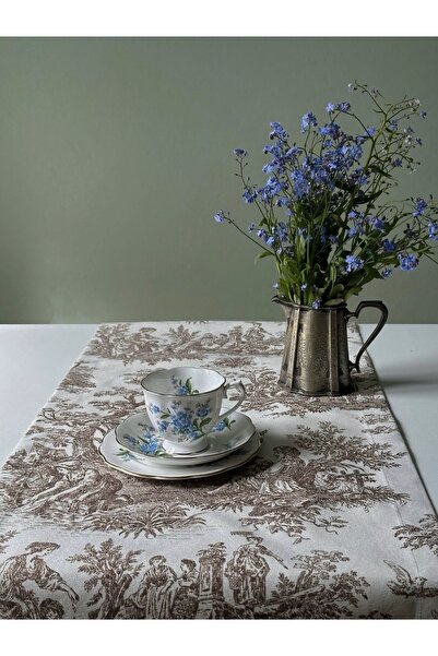 ToffyStore Brown Patterned Linen Runner (40X140Cm)