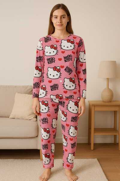 MİSS ADELLA بنطلون نسائي من القطن المصنوع من جلد الغزال الدقيق، قماش يسمح بمرور الهواء، بدون جيوب، بنطلون نوم شتوي مريح من هيلو كيتي