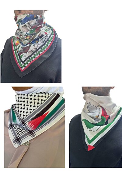 ALDAIYR 3 Palestine Themed Scarf 50X50 Unisex Suitable for Daily Use Pashmina Shawl Keffiyeh Palestine
