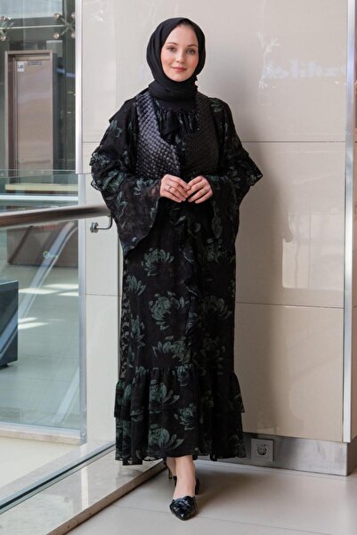 Ghisa Floral Patterned Ruffled Sequin Vest Set Dress