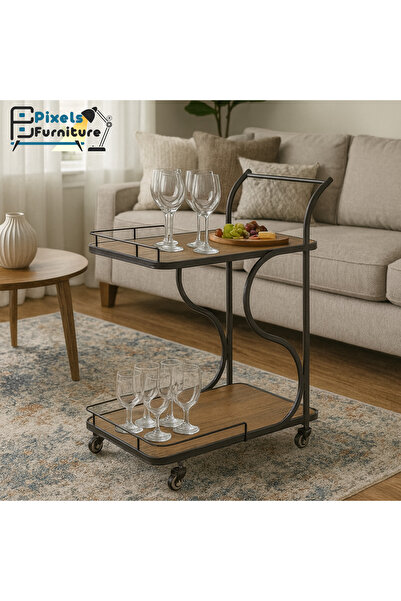 PixelsFurniture Pixel Furniture Rectangular 2-Tier Mobile Tea and Coffee Serving Trolley