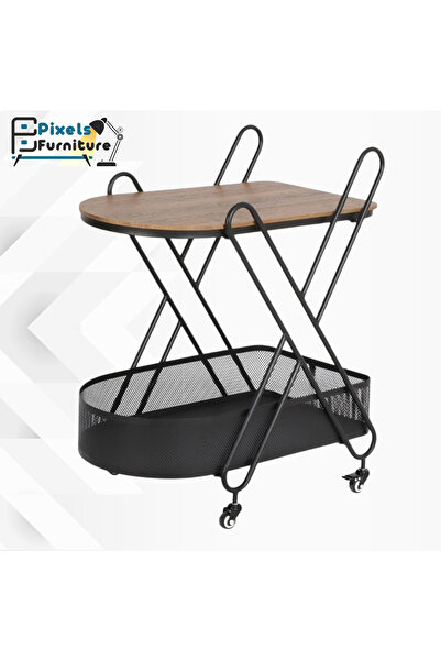 PixelsFurniture Pixel Furniture Rectangular 2-Tier Mobile Tea and Coffee Serving Trolley