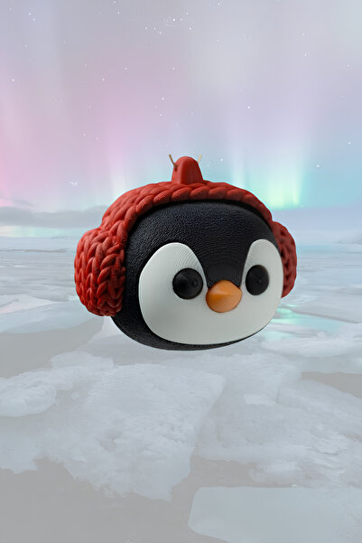 mmb Breloc cu pinguin cu model tricotat cu tematică de Anul Nou – cu căști ro...