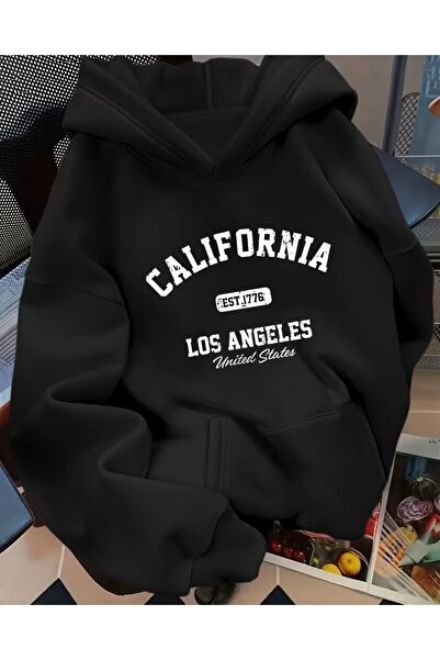 LELVANİ Ανδρικό μαύρο-γκρι φούτερ Καλιφόρνια Λος Άντζελες