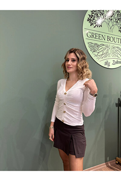 Greenboutique Önden Büzgülü Toka Detaylı Body Ekru