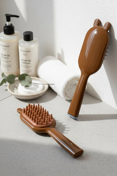 PRVT Bitter Brown Ear Detail Hairbrush – Anti-Breakage with Massage Effect
