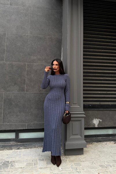 Auroveen Basic Fitilli Bel Detaylı Triko Uzun Elbise AV3909