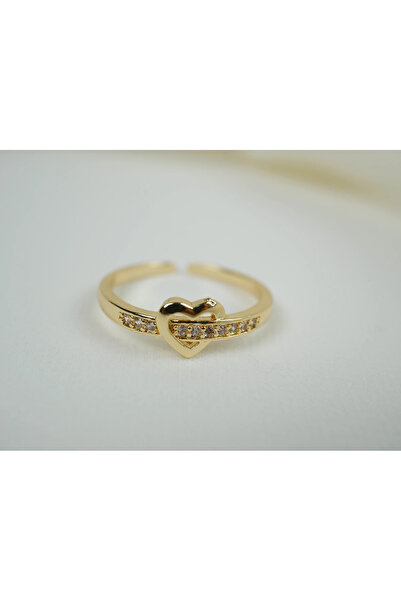 ATELİER TUĞBA خاتم YZK052 قابل للتعديل مزين بحجر الزركون على شكل قلب