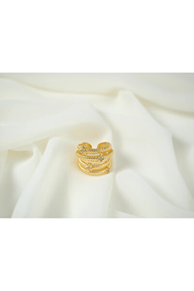 ATELİER TUĞBA خاتم ذهبي حلزوني مفصل على شكل نجمة YZK099