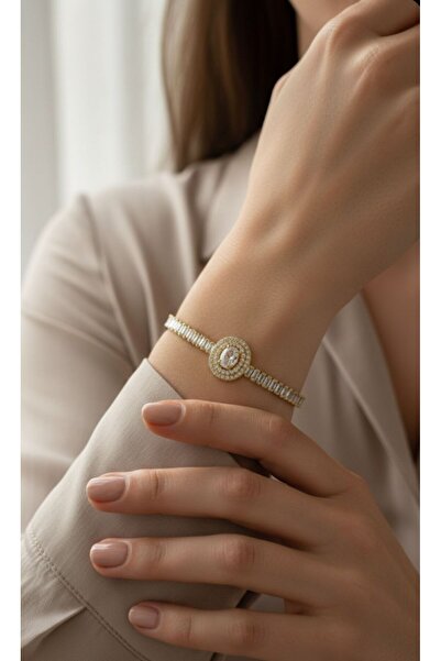 AKSESUARIM Women's Baguette Zircon Stone Steel Bracelet