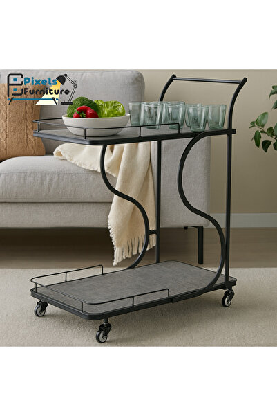 PixelsFurniture Pixel Furniture Rectangular 2-Tier Mobile Tea and Coffee Serving Trolley