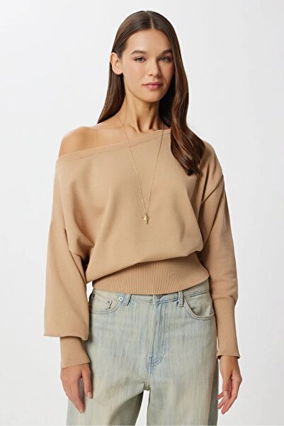 Modelmaster Women's Casual Off-Shoulder Soft Textured Knit Sweater