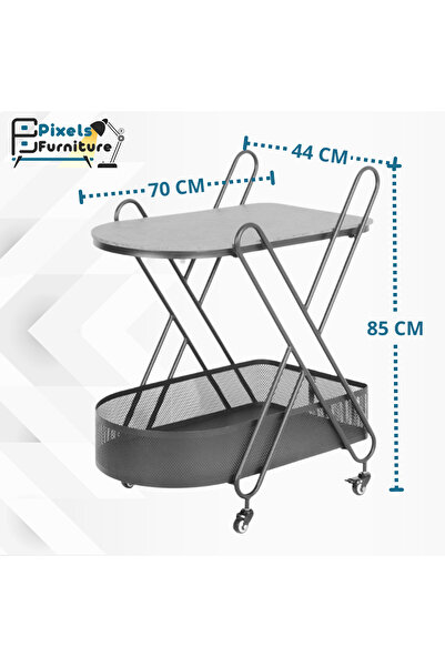 PixelsFurniture Pixel Furniture Rectangular 2-Tier Mobile Tea and Coffee Serving Trolley