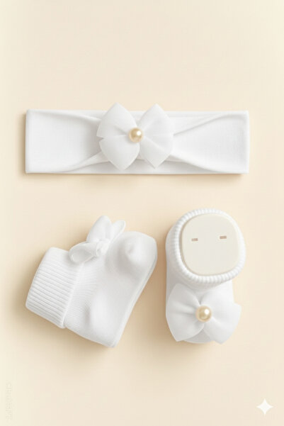 baby socks Fiyonklu Bandana Beyaz Hediyelik Bebek Çorap Takım 0-2 Yaş