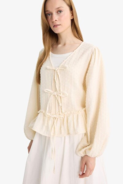 DeFacto Μακρυμάνικο τουνίκ με κορδόνια με λαιμόκοψη σε σχήμα V F9173AX25AU