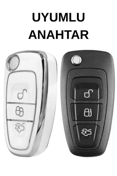 BİVİUM Ford Focus Fiesta Mondeo Kuga Transit Connect Custom Galaxy Nano Key Case Cover Sustalı White